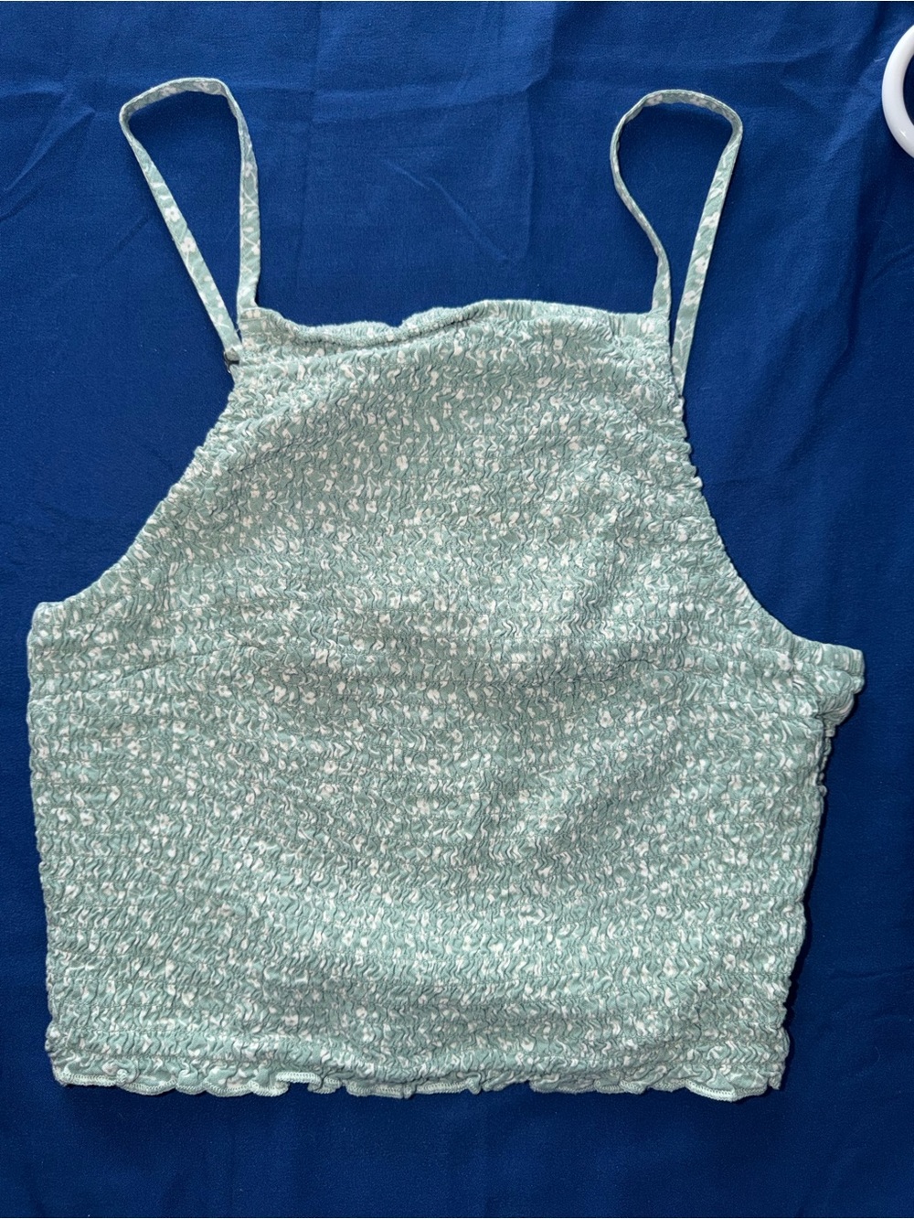 Hollister Seafoam Green Smocked Crop Top with Thin Straps